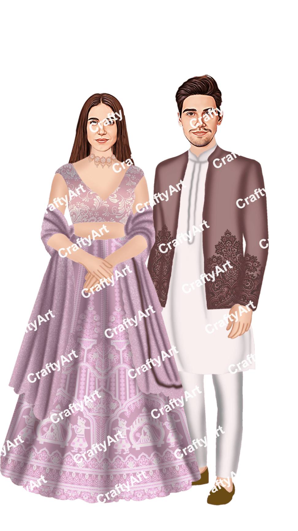 Premium Bride Groom Engagement Caricature in Elegant Look