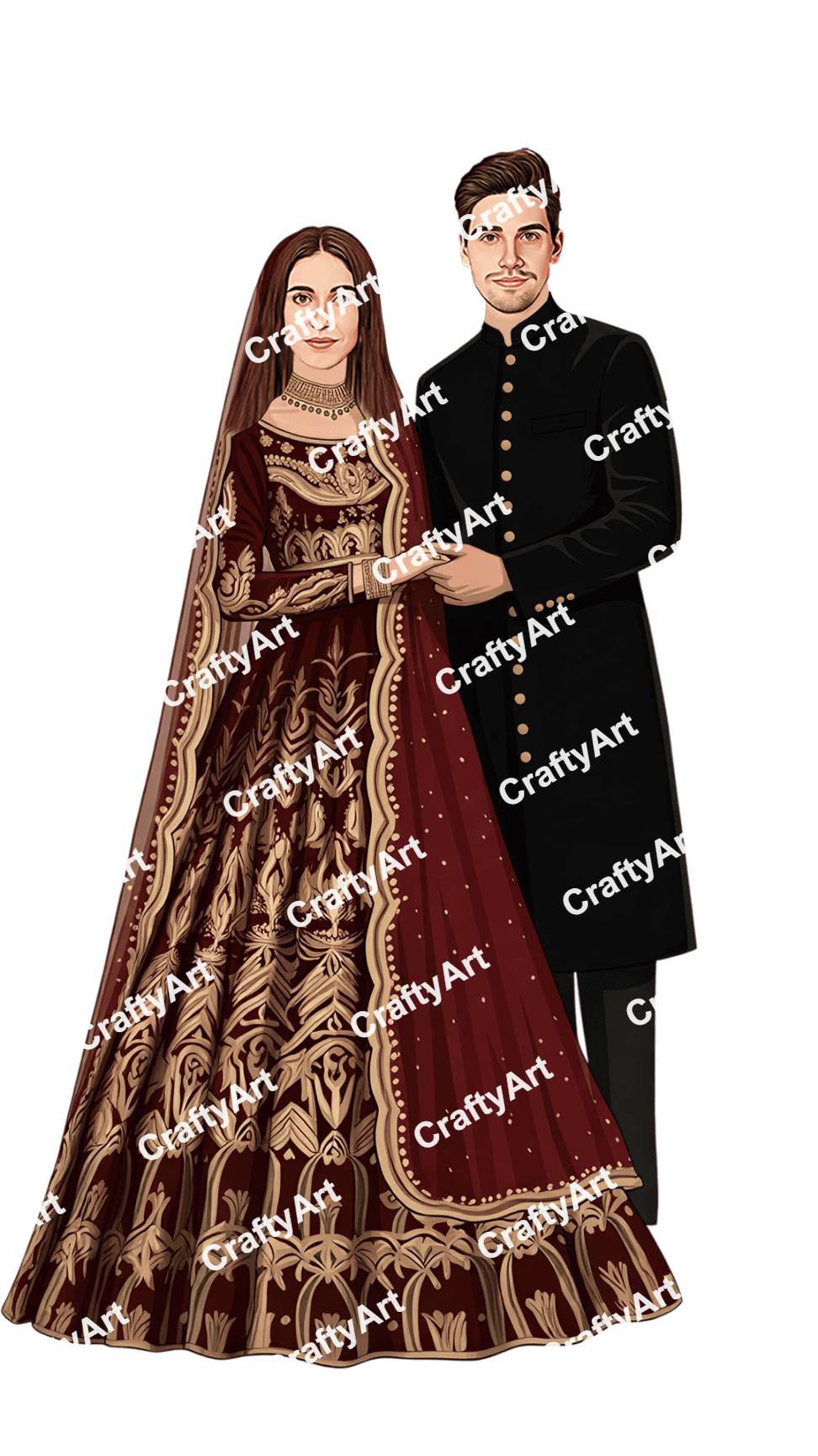 Wedding Couple Caricature with Premium Couple Look