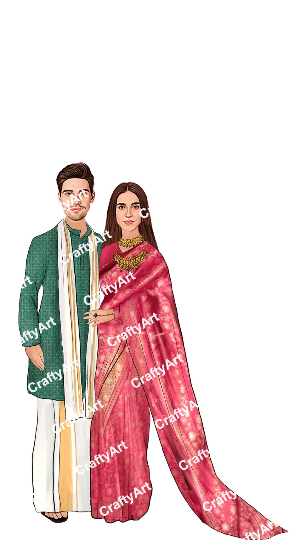 South Indian Wedding Caricature PNG Download