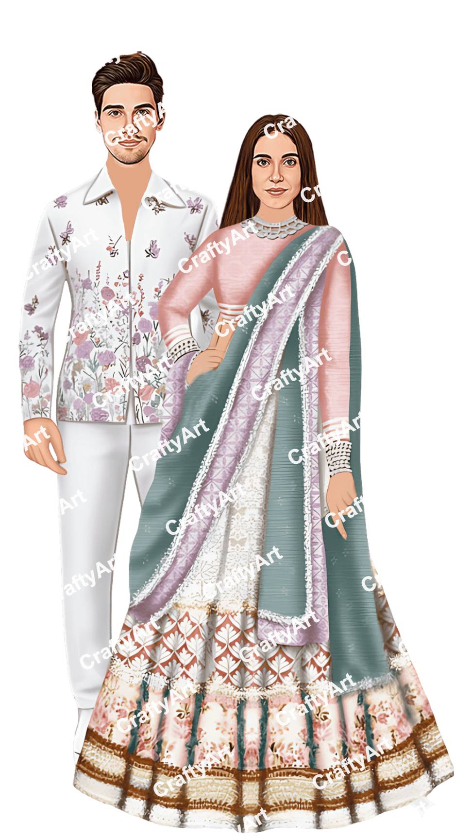 Graceful Bride and Groom Caricature for Event Artwork