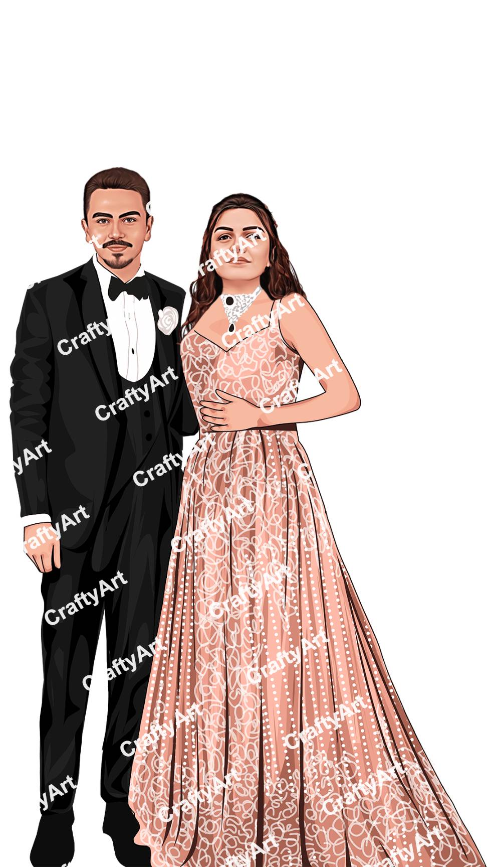 Sangeet Ceremony Romantic Couple Caricature in Formal Wear