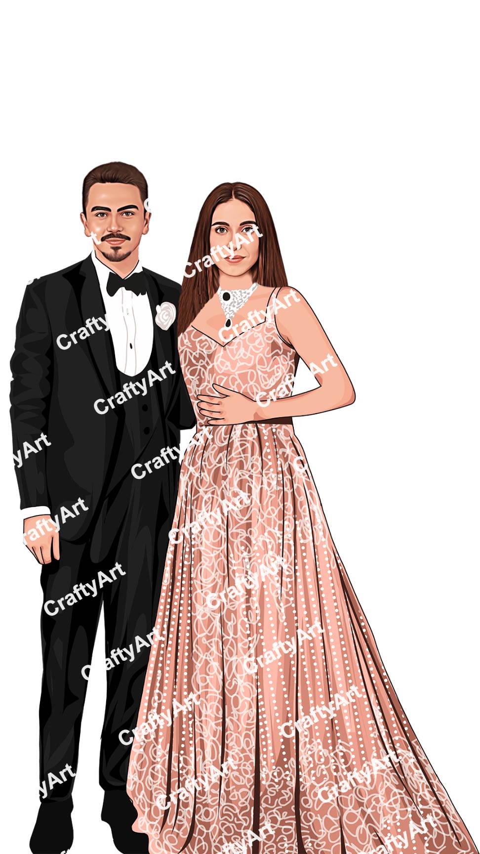 Sangeet Ceremony Romantic Couple Caricature in Formal Wear