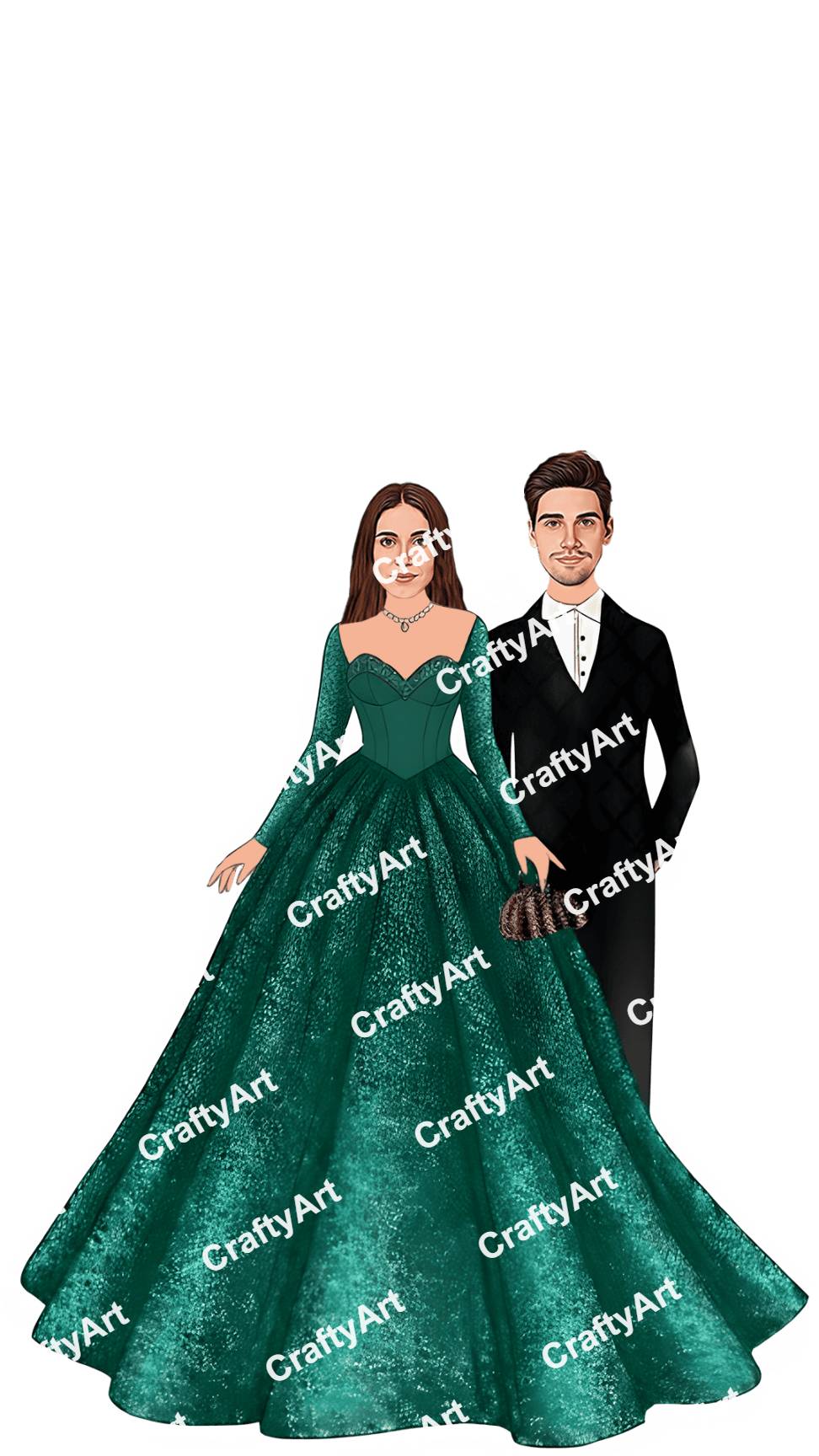 Charming Engagement Caricature Illustration for Cards