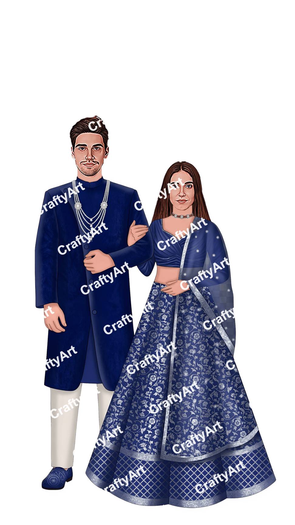 Romantic Floral Lehenga Engagement Caricature