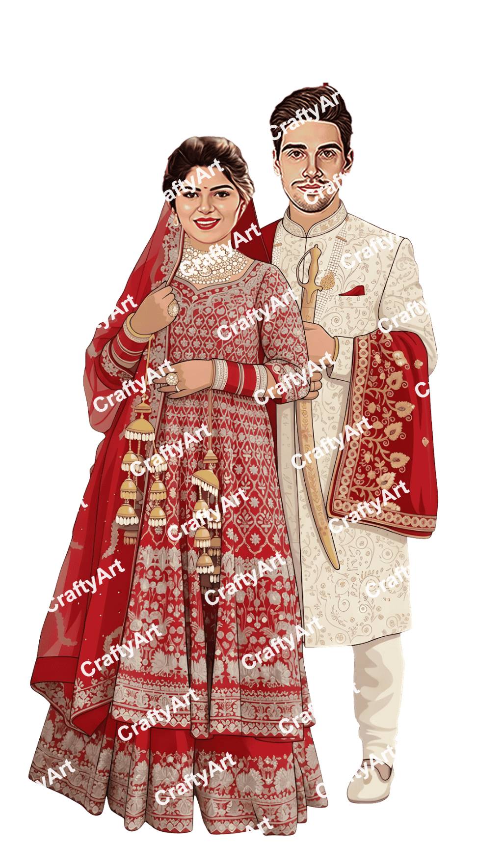 Preview Caricature for Wedding Couple Caricature in Traditional Royal Style