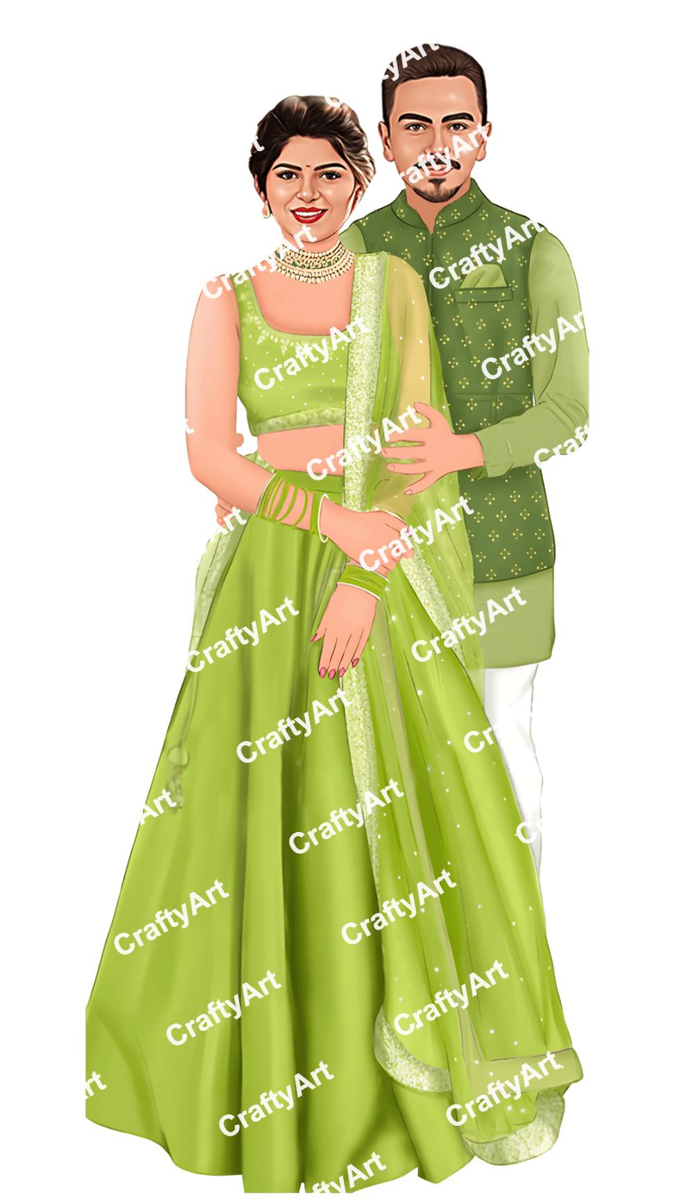 Mehendi Couple Caricature with Transparent Background
