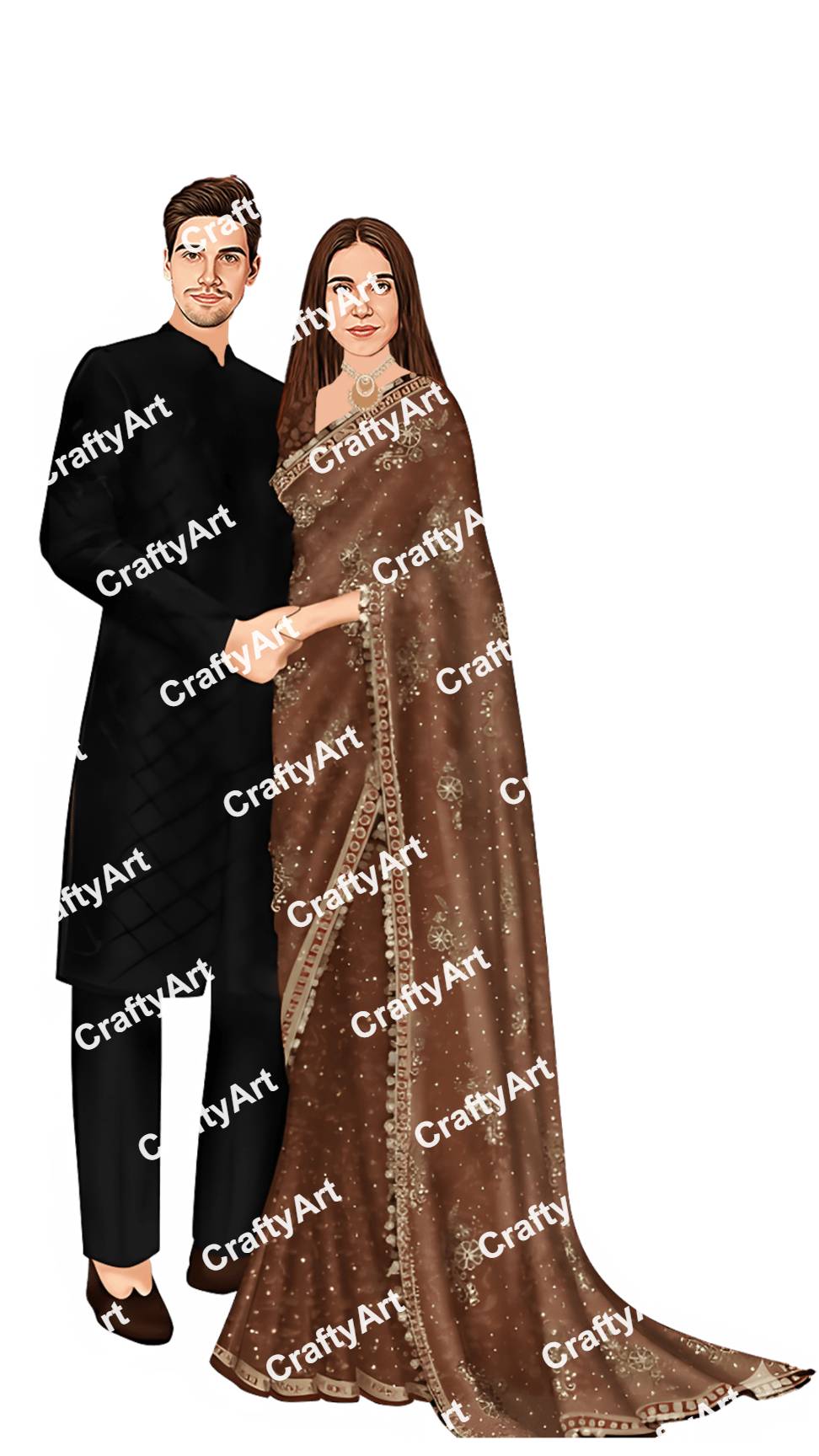 Beautiful Indian Traditional Engagement Caricature Artwork