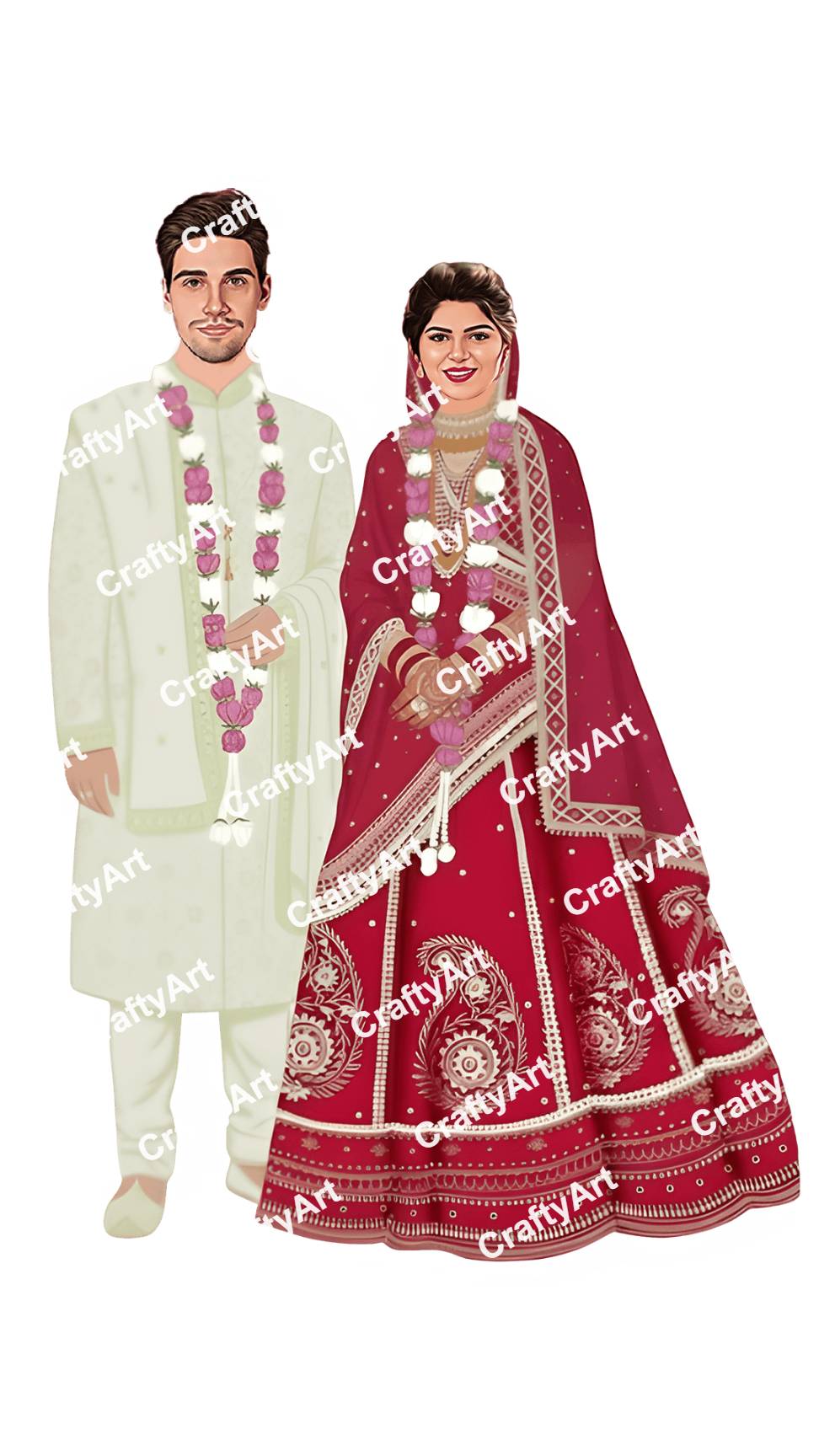 Wedding Couple Caricature with Flower Defeat