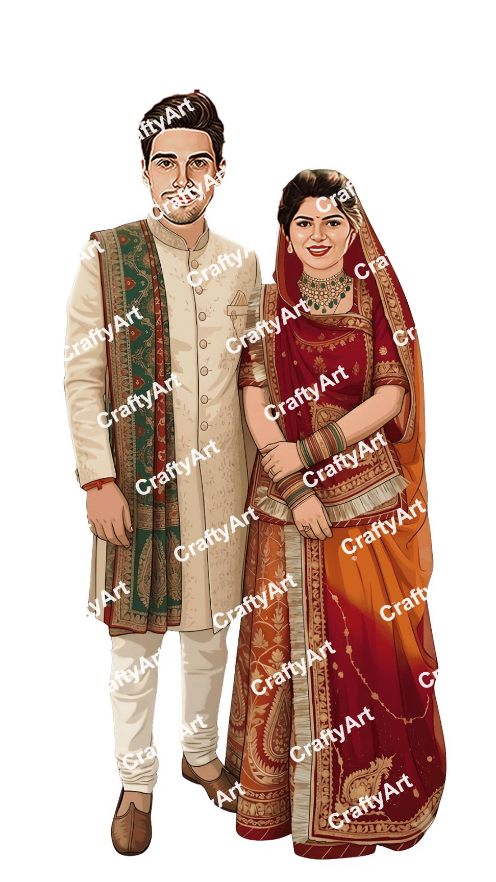 Preview Caricature for Wedding Couple Caricature Inspired by Indian Traditions