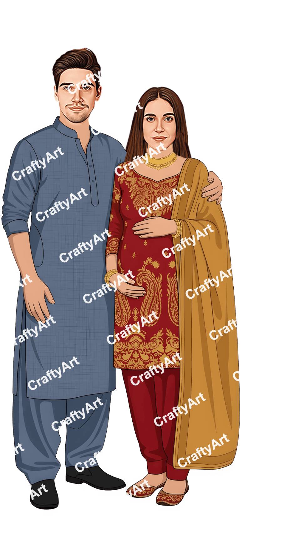 Muslim Baby Shower Couple Caricature in Cultural Theme