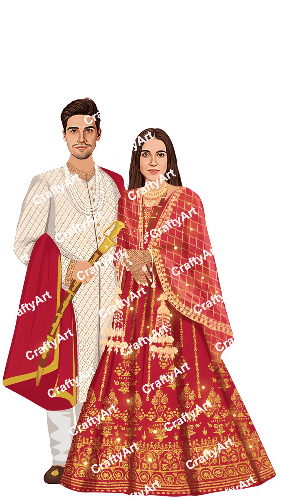 Royal Wedding Couple Caricature for Punjabi Cultural Look