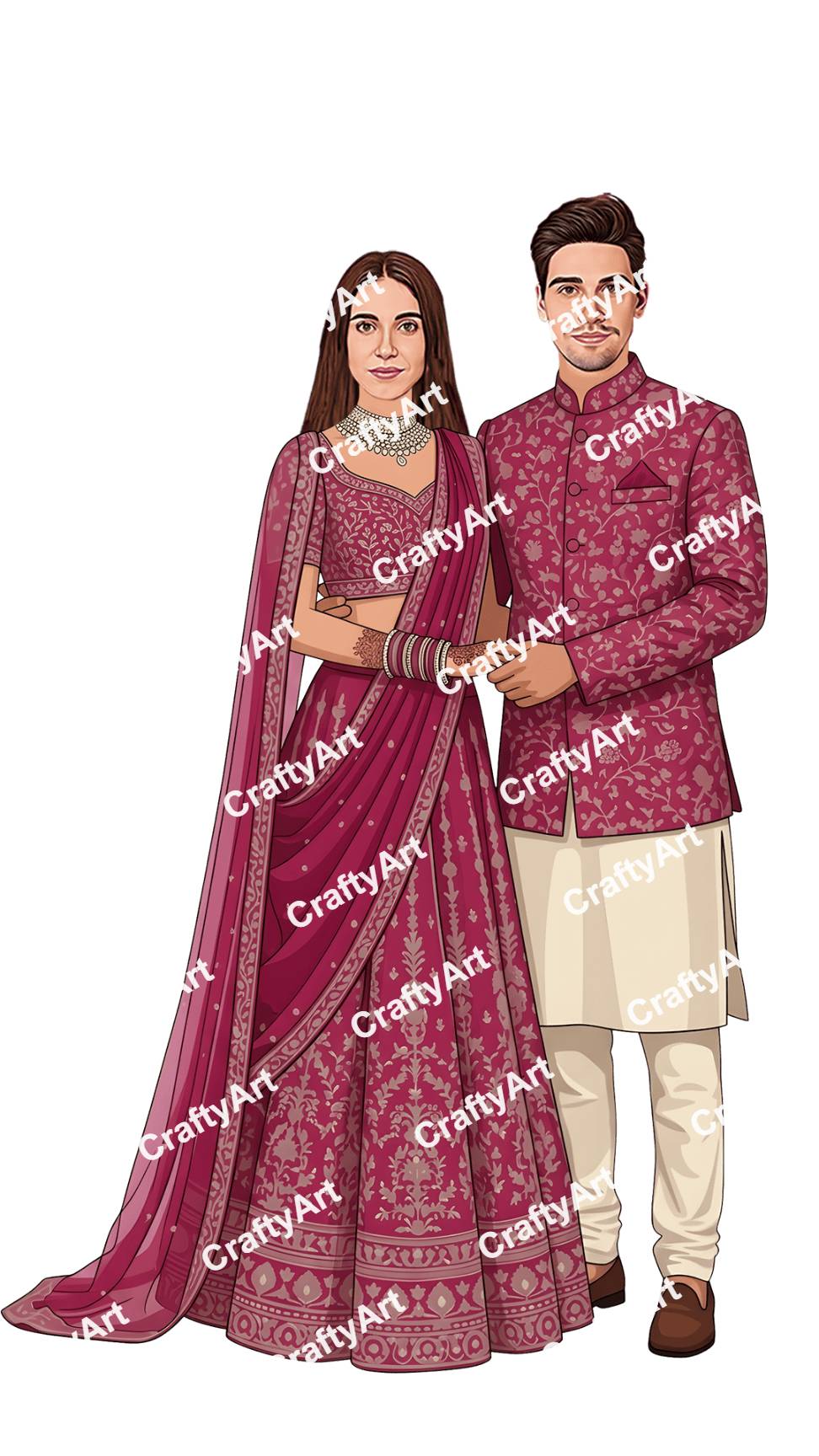 Mehendi Couple Caricature with Traditional Indian Look