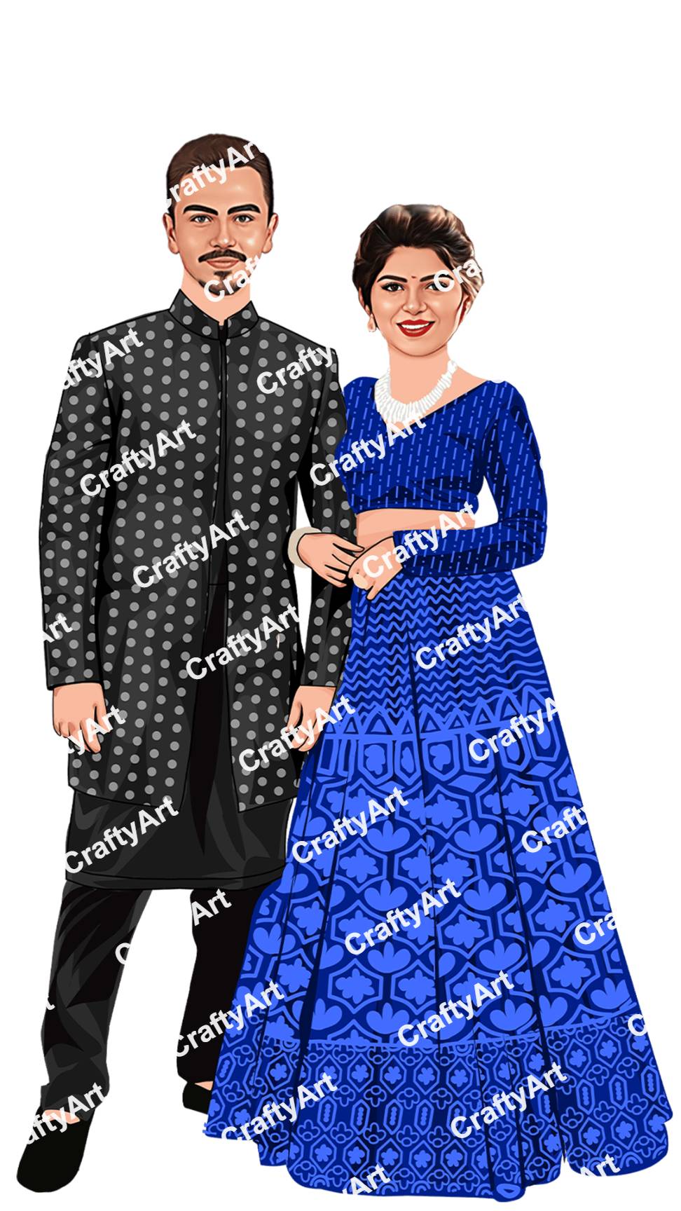 Couple Love Cartoon Image in Blue Color Cloths