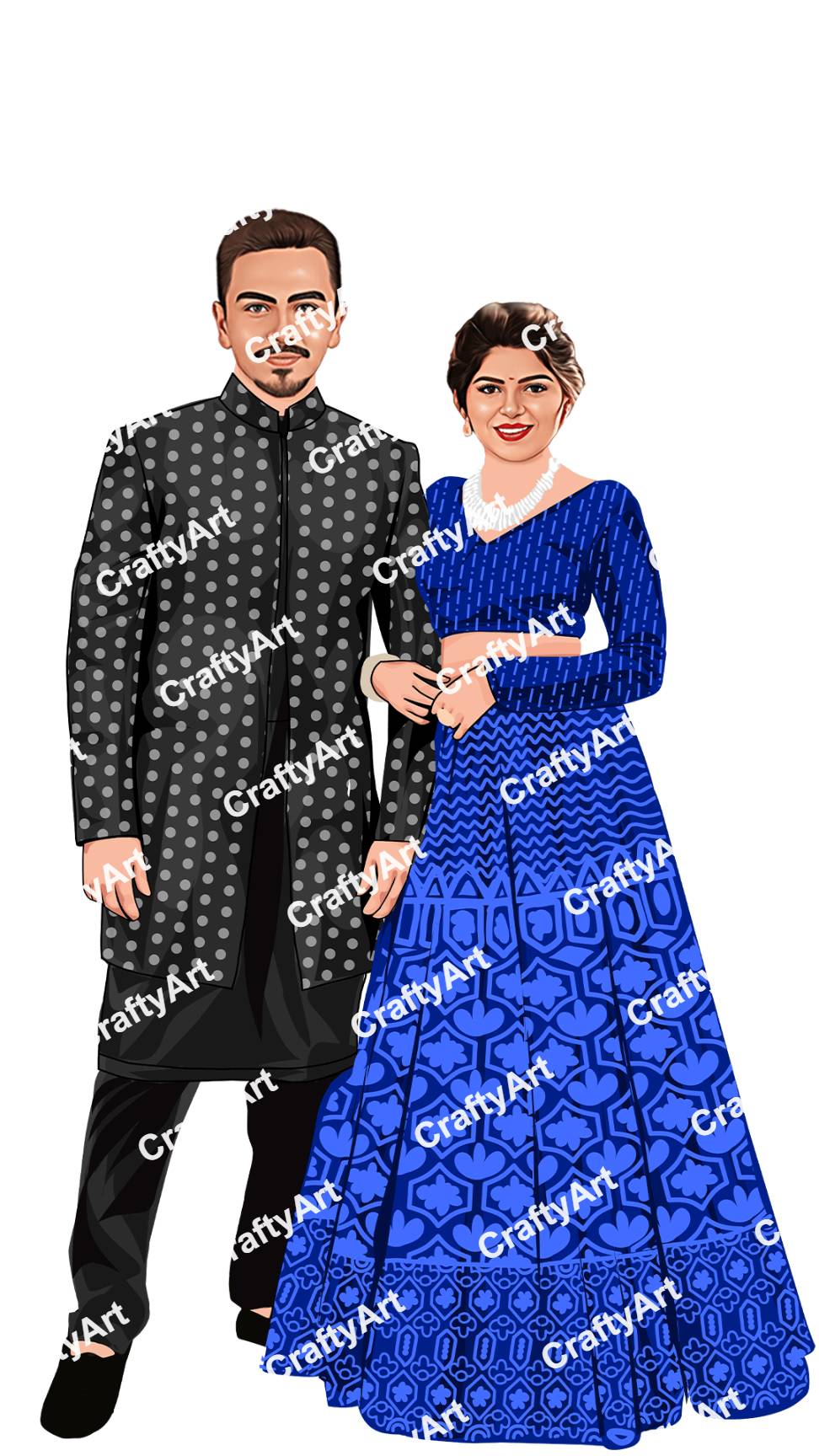 Couple Love Cartoon Image in Blue Color Cloths