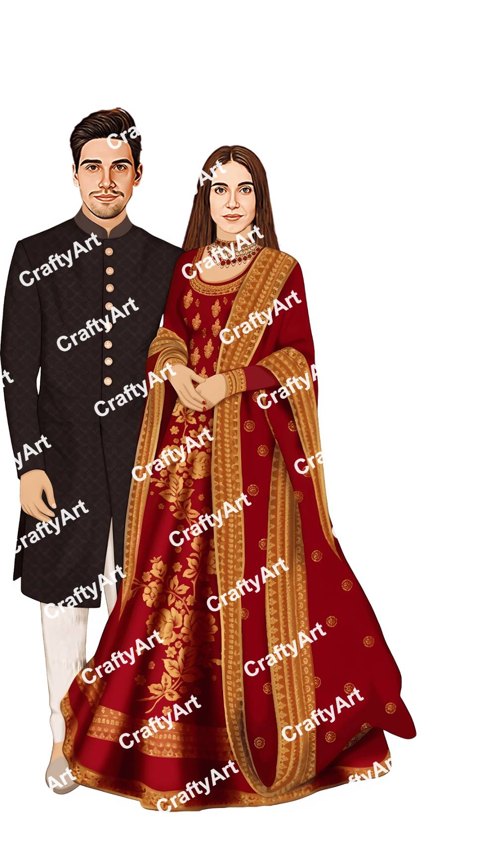 Hindu Wedding Couple Caricature with Rich Cultural Look