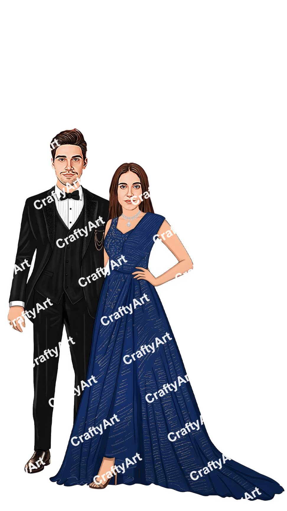 Royal Bride Groom Party Caricature Design for Events