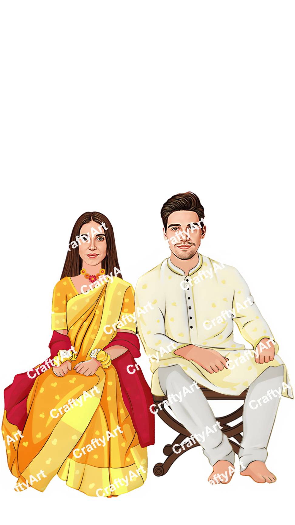Indian Haldi Couple Caricature Inspired by Indian Ceremonies