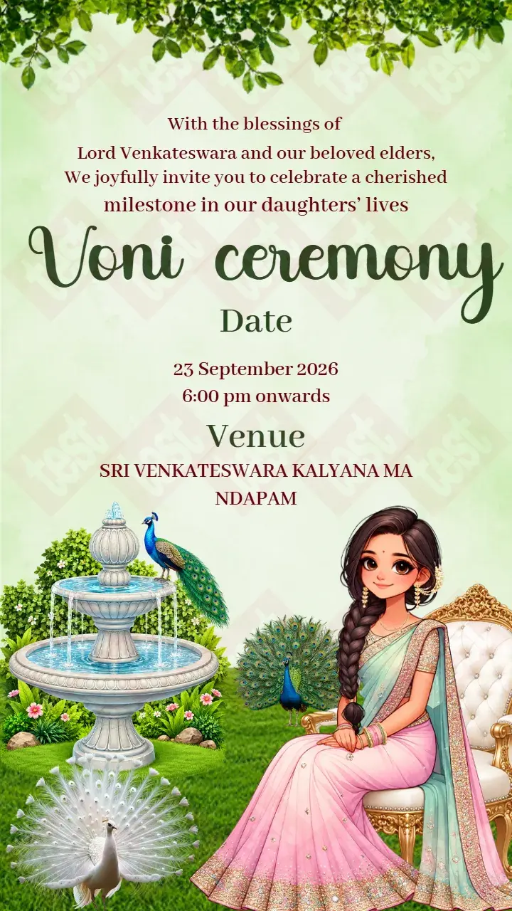 Langa Voni Ceremony Invitation Card With Peacock Design