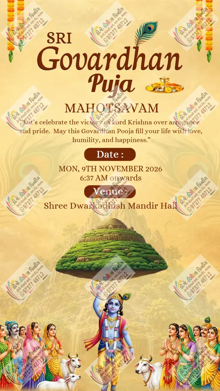 Govardhan Puja Invitation Template with Lord Krishna Designs