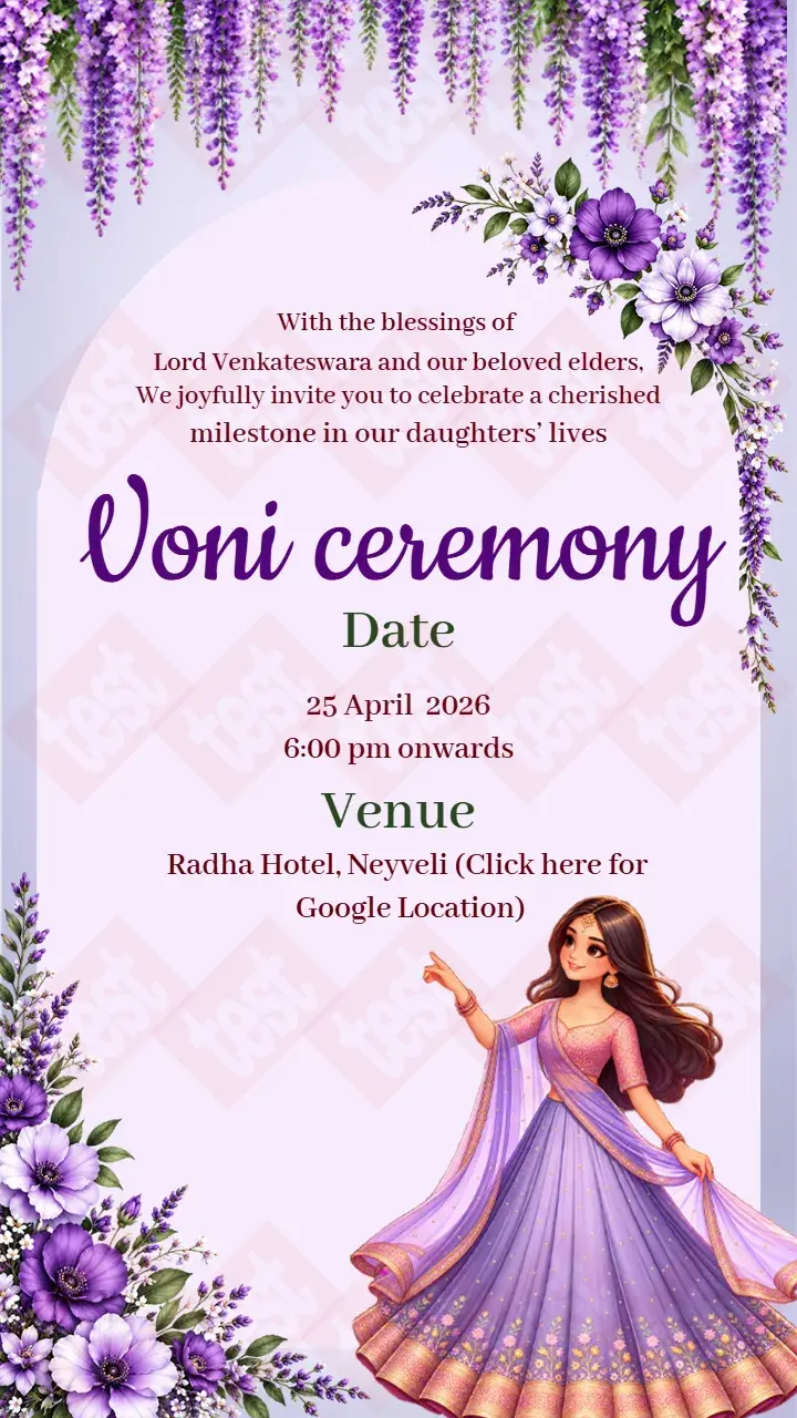 Voni Ceremony Invitation Card with Lovely Traditional Design