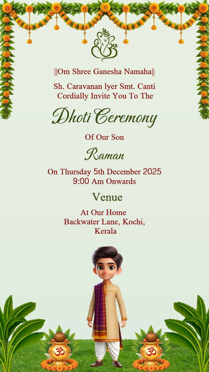 Stylish Dhoti Ceremony for Boys Invitation Design Idea