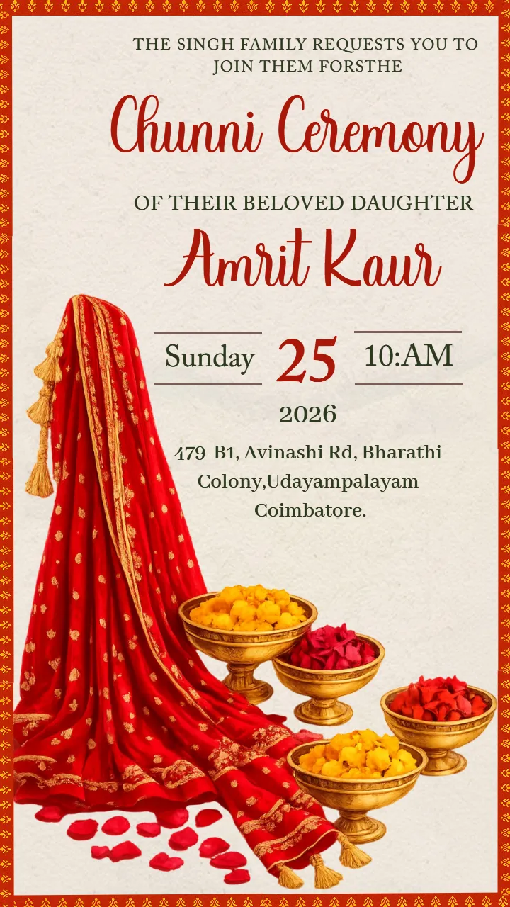Classic Punjabi Style Chunni Ceremony Invitation Card