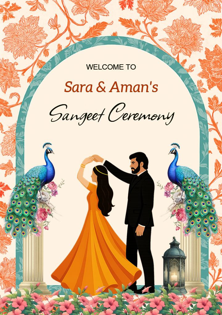 Romantic Couple Dance Sangeet Welcome Board Design