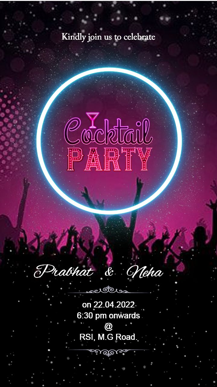 Glamorous Cocktail Night Party Invitation Card In English