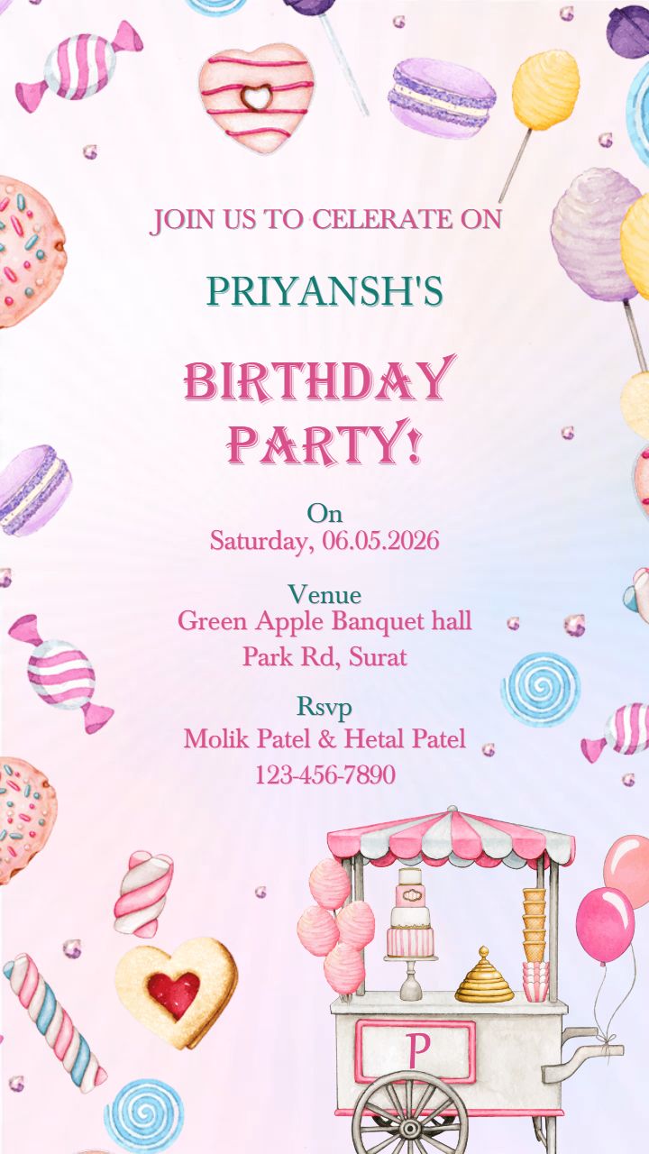 Birthday Invitation Card Sweet Candy Party Celebration