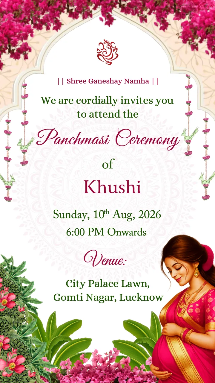 Panchmashi Ceremony Invitation Card Premium Pink Theme