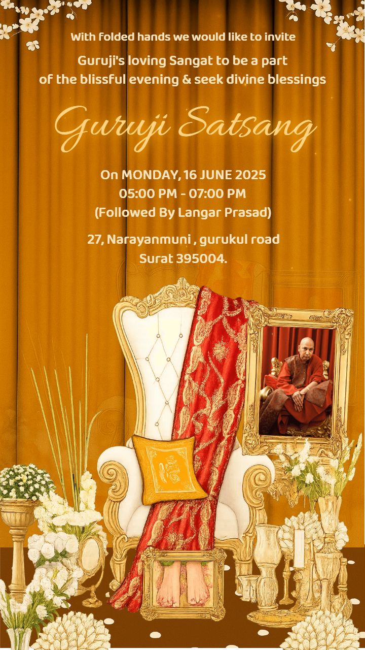 Guruji Shukrana Satsang Invitation in Gold Theme