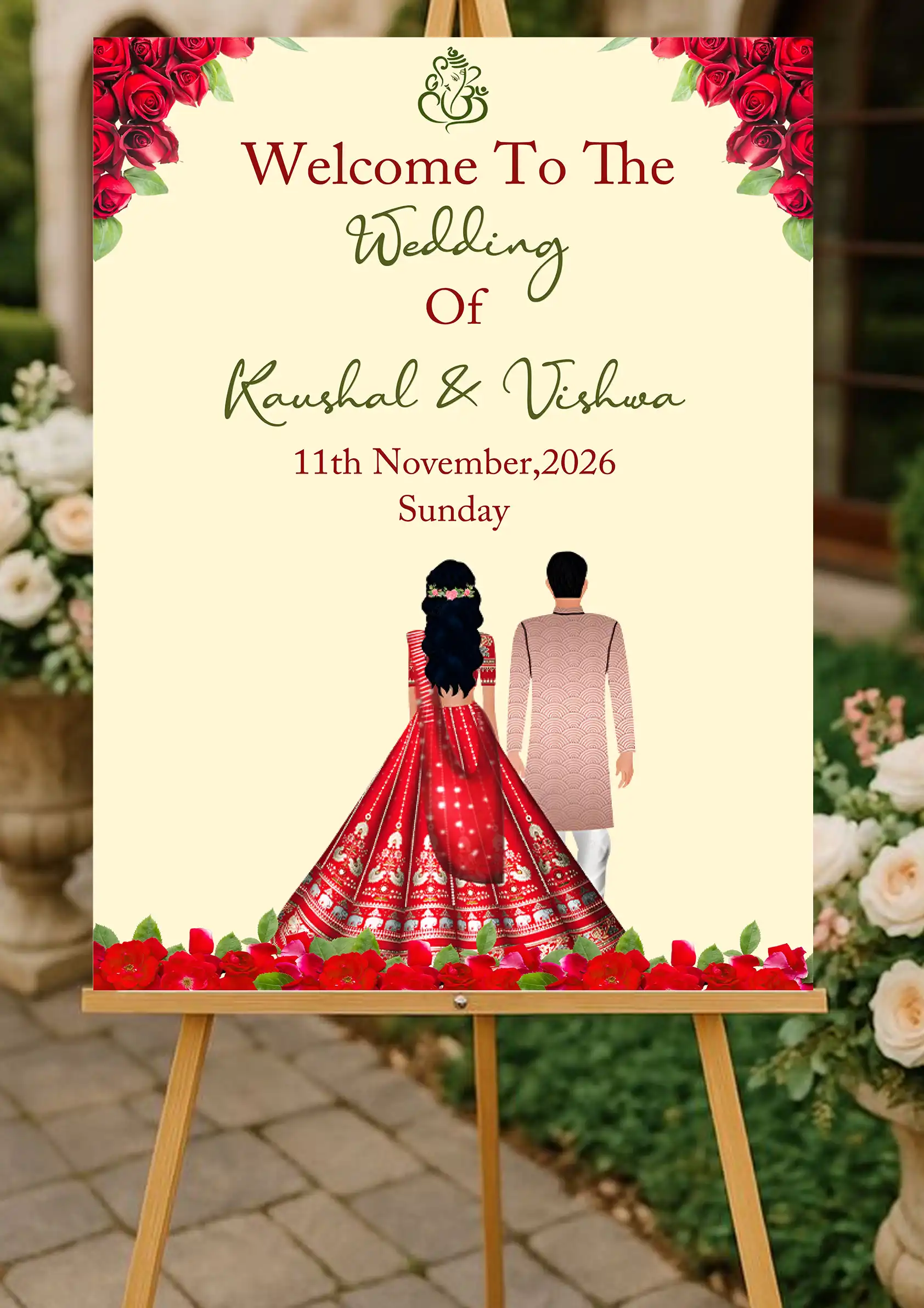 Luxury Wedding Welcome Card with Rose Decoration