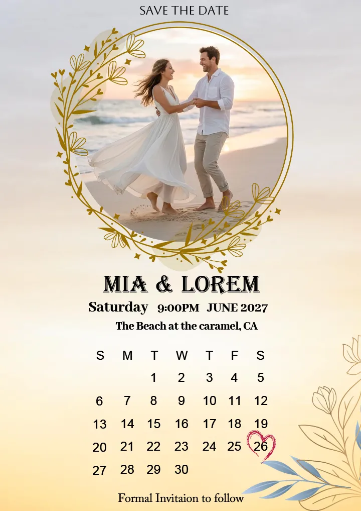 Wedding Calendar with Modern Save the Date Design
