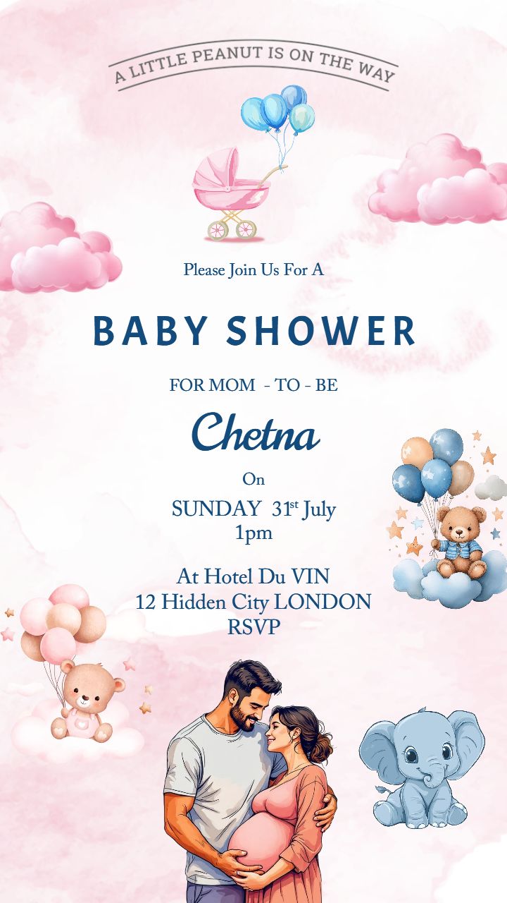 Modern Baby Shower Invitation With Couple Illustration Theme