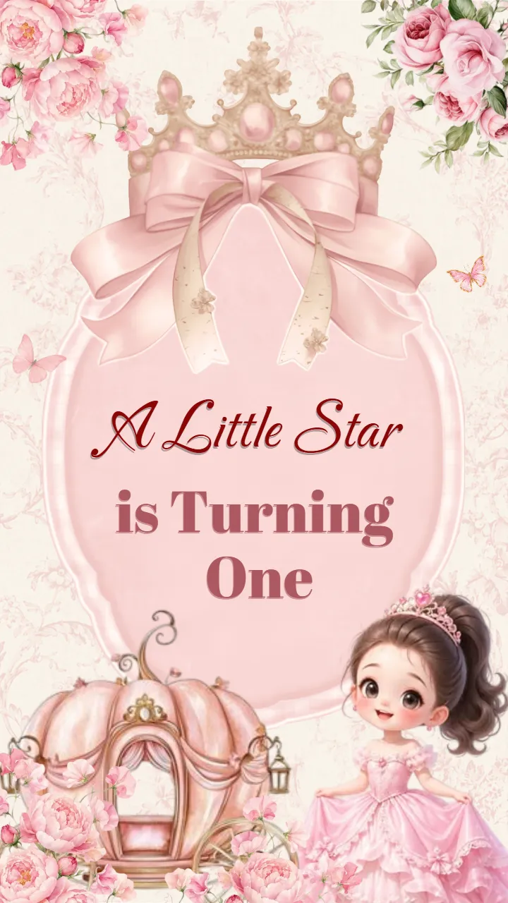 Pink Princess 1st Birthday Invitation Card Design Template