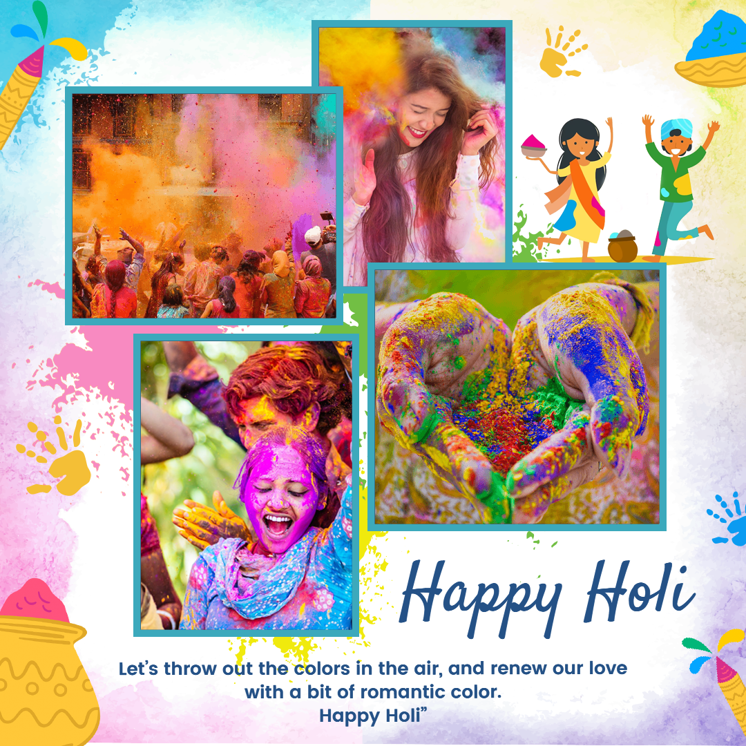 Modern Happy Holi Photo Collage Instagram Post