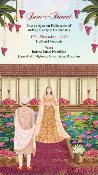 Traditional Wedding Invitation Template with Couple Backview