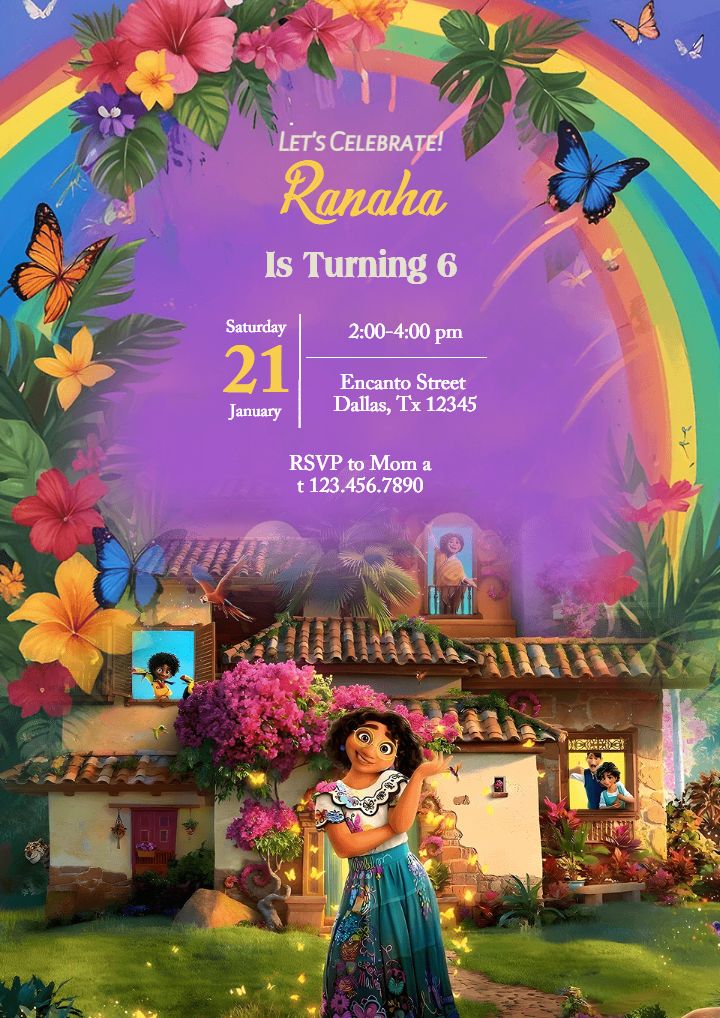 Encanto Themed 6th Birthday Invitation Card for Girls