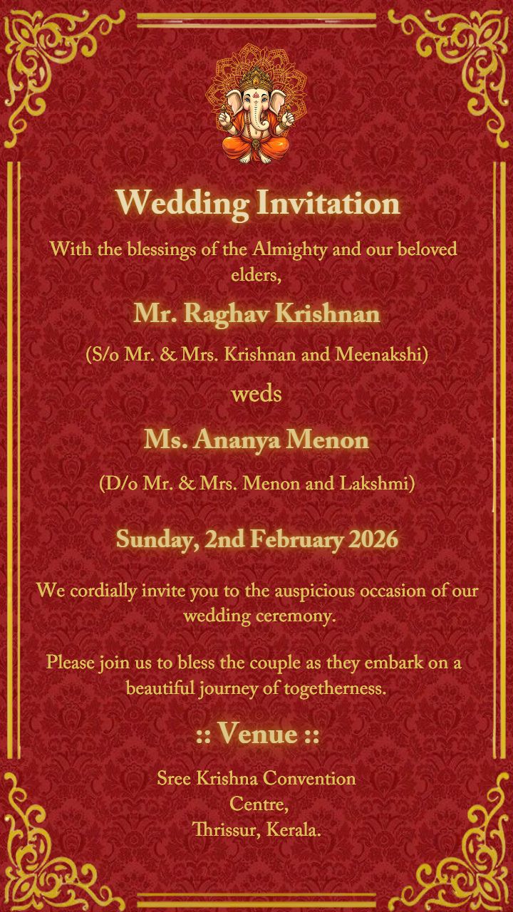 Elegant Red and Gold South Indian Wedding Card Design