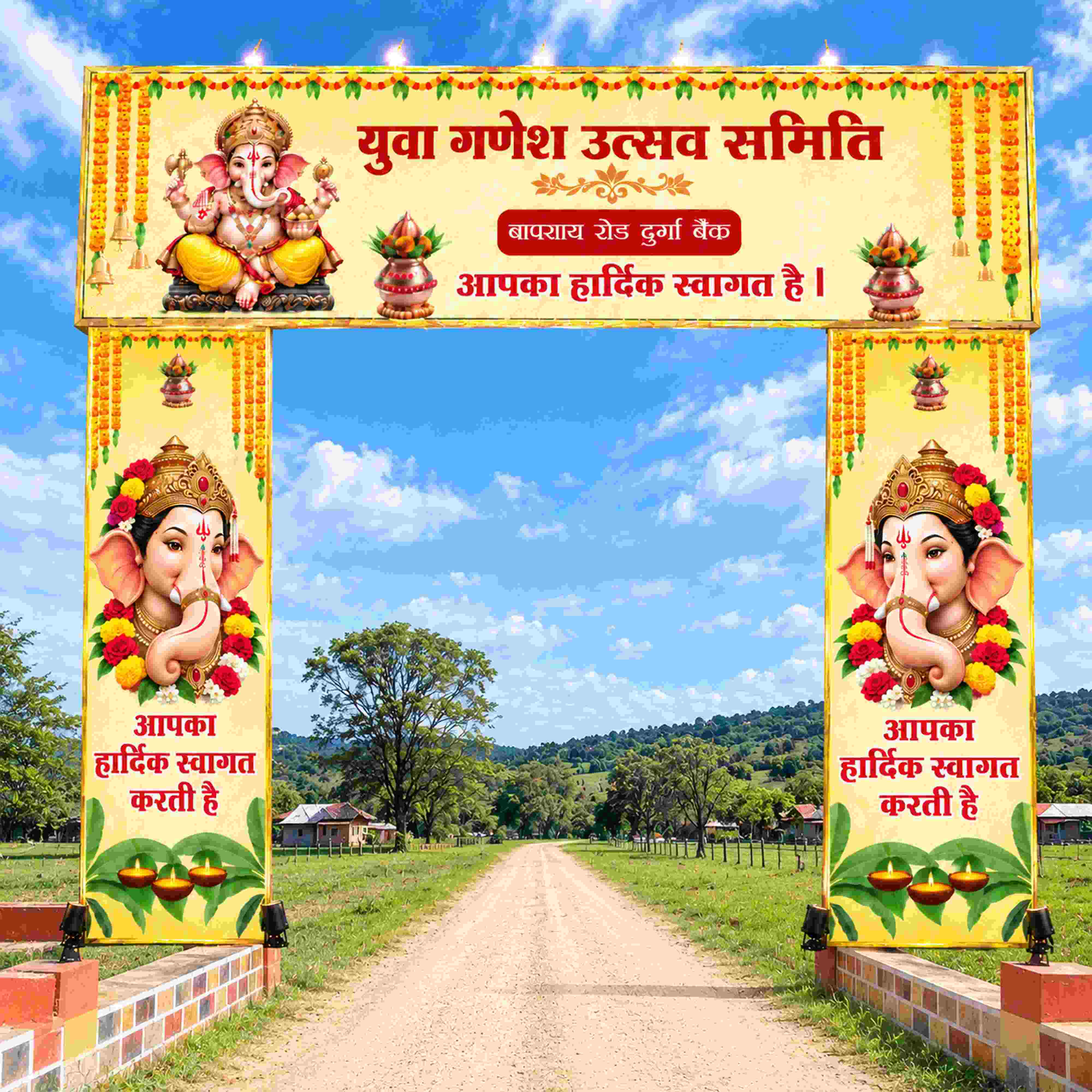 2D Ganesh Mandap Gate Design for Traditional Mandap Setup