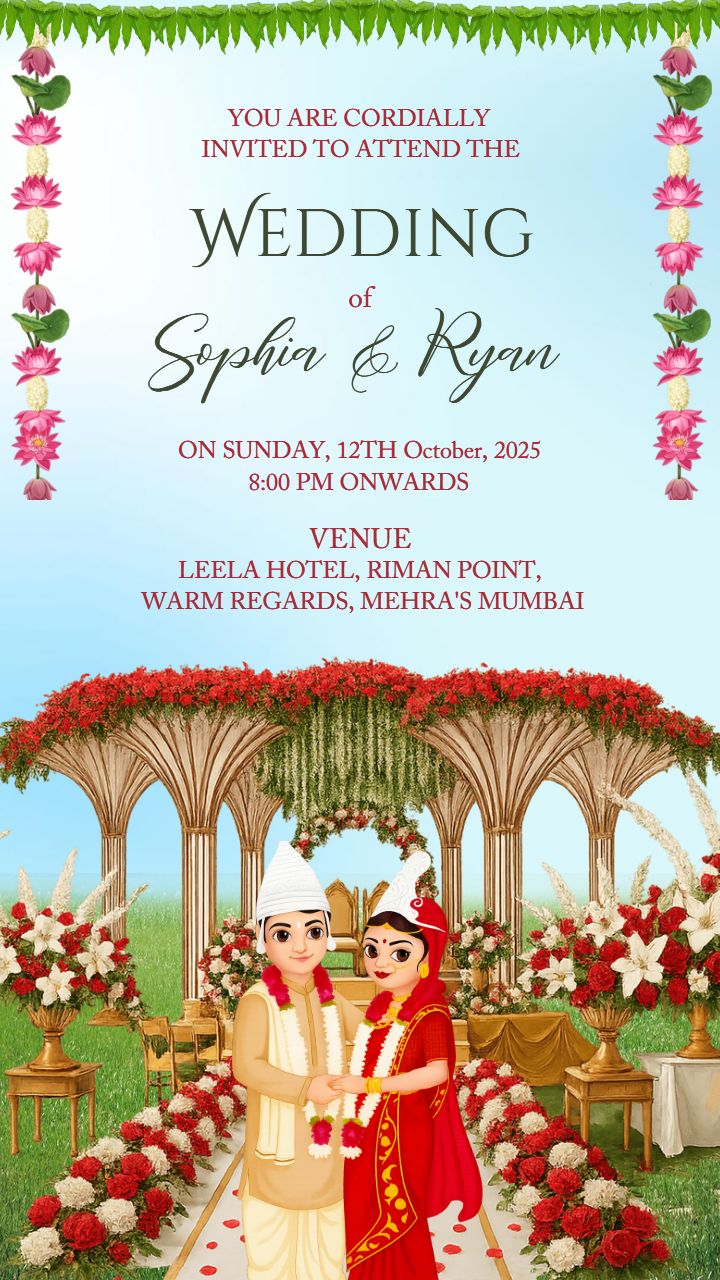 Red and Gold Bengali wedding Invitation Video Templates