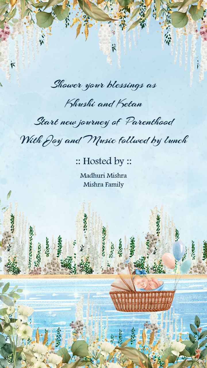 Greenery Baby Shower Invitation Card With Blooms Design