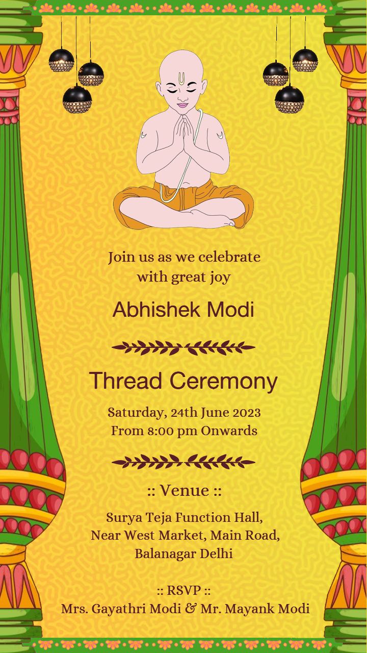 Thread Ceremony Invitation in English with vibrant colors