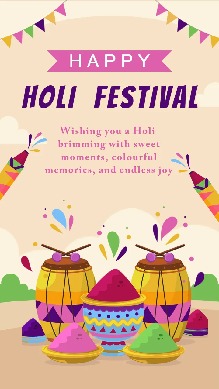Vibrant Happy Holi Poster English for Online Sharing