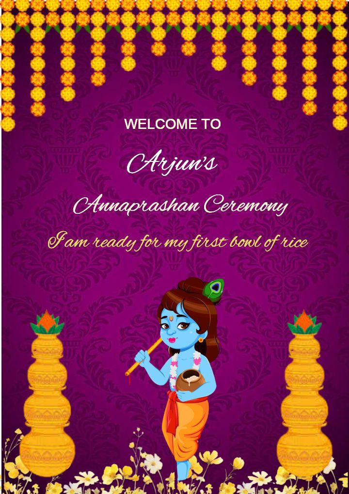 Vibrant Annaprashan Standee with Lord Krishna Art