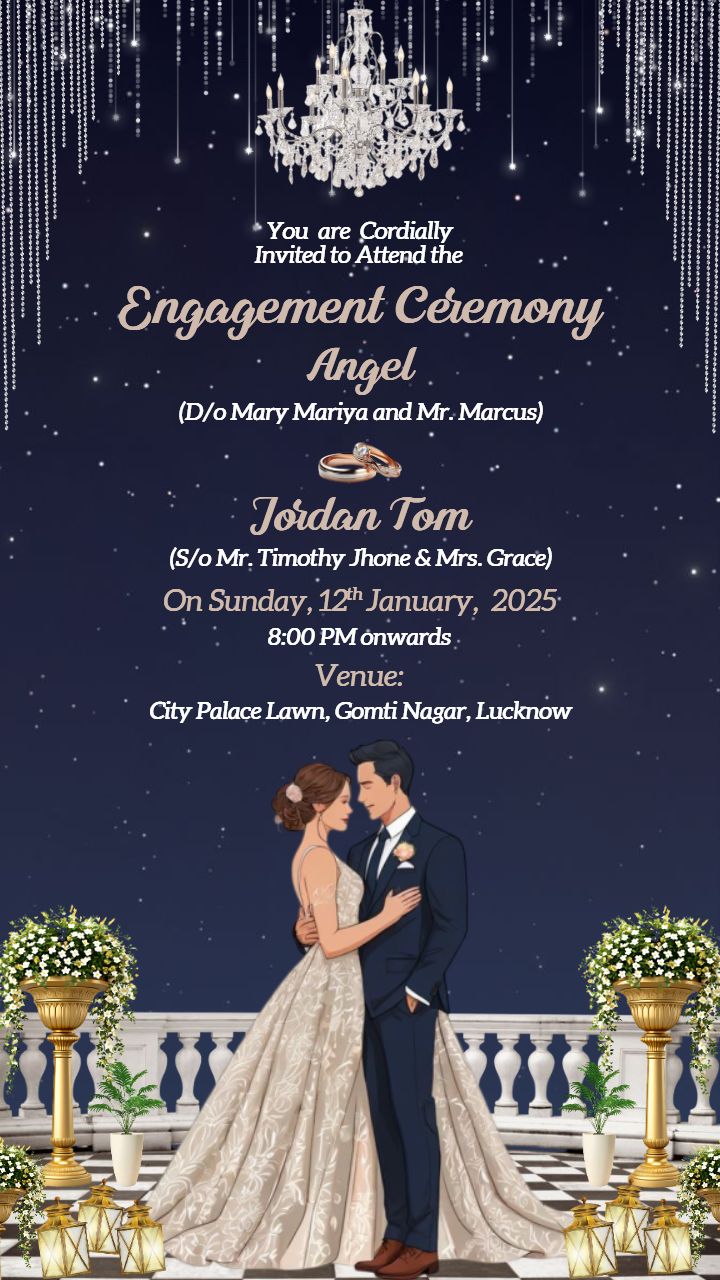 Classy Engagement Invitation Card Featuring Night Decor and Couple Art