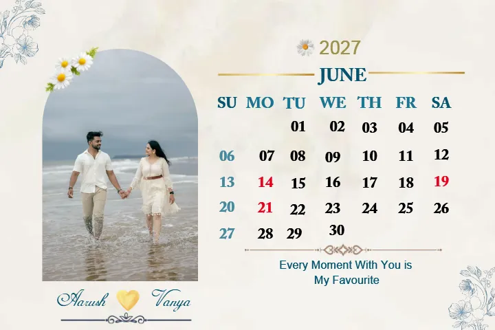 Wedding Calendar Design with Editable Calendar Format