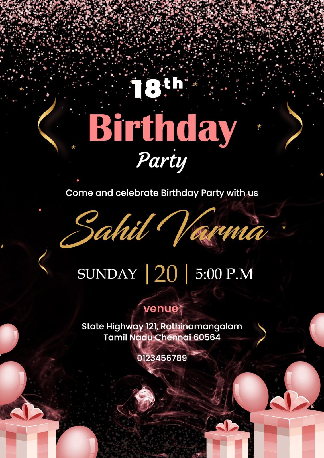 Elegant 18th Birthday Invitation Card Download in English
