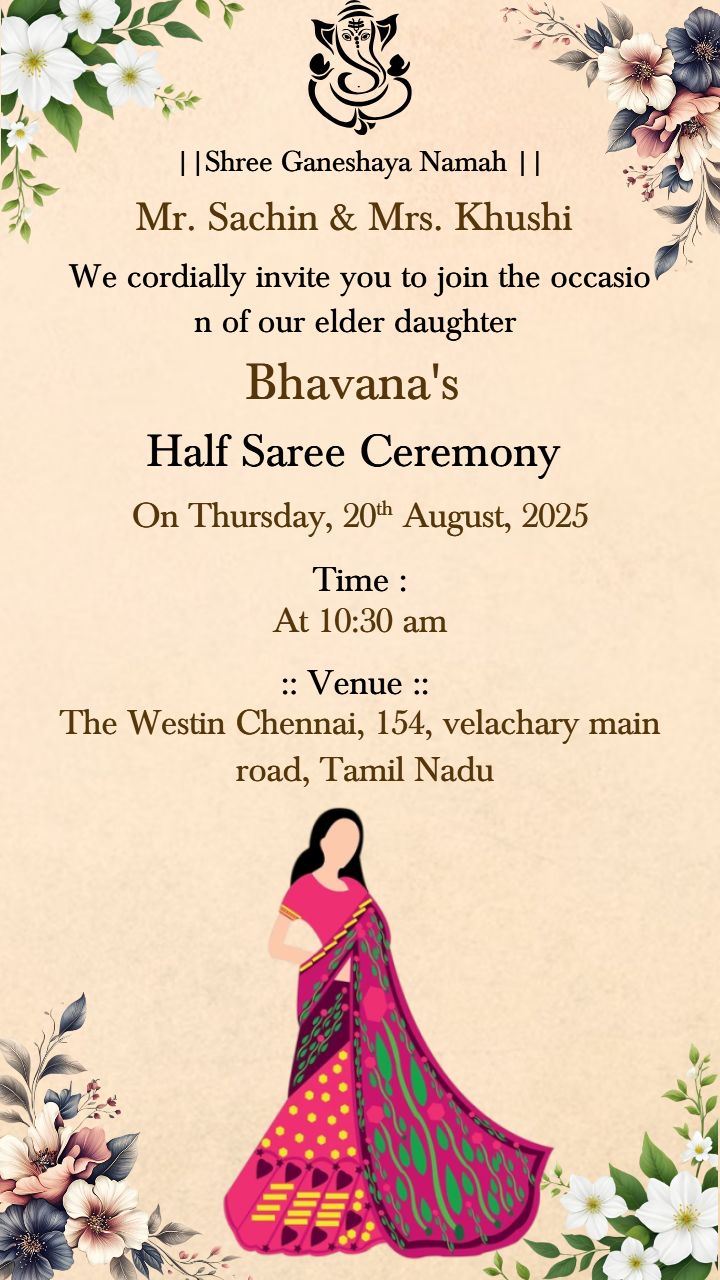 Half Saree Invitation Editable Template for Girls