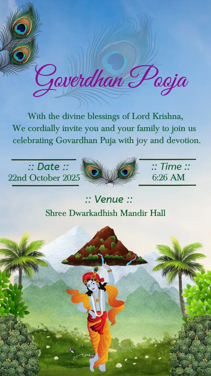 Free Govardhan Pooja Invitation Card with Floral Theme